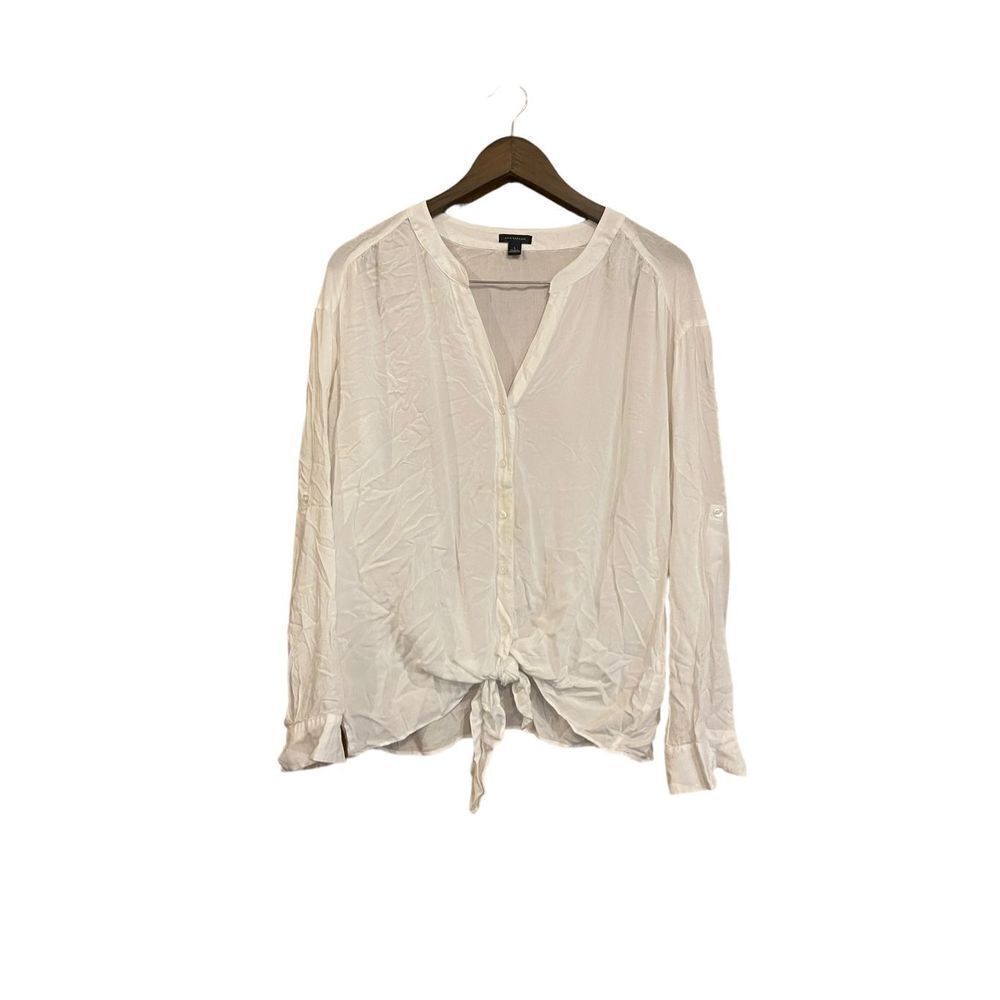 Ann Taylor White Button Down Sheer Blouse Women Large